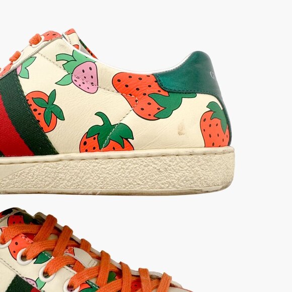 Gucci Cream and Orange Strawberry Sneakers - Picture 9 of 13